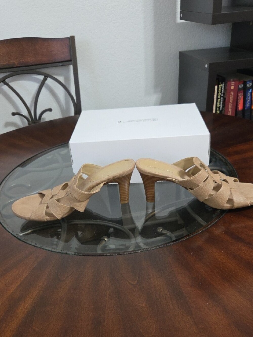 AEROSOLES Tan Strappy Mid-Heel Slide Mules - Picture 4 of 7